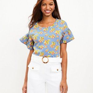 Loft Orange Harvest Flutter Sleeve Mixed Media Top